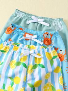 SHEIN Bộ 3 món cho bé trai, gồm quần short và áo tắm in hình chanh, cua và rùa dễ thương, thích hợp cho bãi biển, kỳ nghỉ và lướt sóng. - Nhiều màu - Xem 5