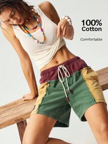 Bohemela Plus Size Summer Casual Color Block Shorts - Multicolor - View 8