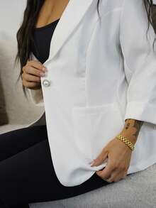 SAYEHFBABY Chaqueta de traje de unicolor casual de primavera verano para trabajar - Blanco - Ver 3