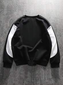 PAVTROS Aesthetic Post--Men's Casual Colorblock Letter Graphic Crew Neck Sweatshirt, Autumn - Multicolor - View 2