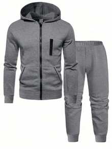 SHEIN Setelan 2 Potong Baju Hoodie dan Celana Olahraga Kasual untuk Anak Laki-laki, Cocok untuk Sehari-hari, Bepergian, Olahraga Musim Gugur dan Musim Dingin - Dark Grey - View 3