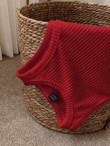 Comfortcana 女士纯色罗纹磨毛吊带背心，适合日常穿着 - 紅色 - 查看 7