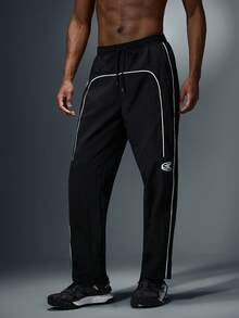 Gym Rark Men's Casual Striped & Printed Design Comfortable Straight Leg Sweatpants, Suitable For Autumn/Winter Sweat Pants - Black - View 6
