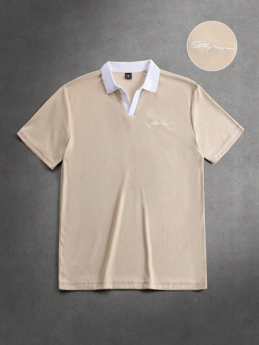 STYNVO Áo Polo nam tay ngắn cổ phối màu tương phản, áo polo nam mùa hè đa năng, áo polo tay ngắn, áo polo nam màu be, áo polo nam chơi golf. - Màu be - Xem 1