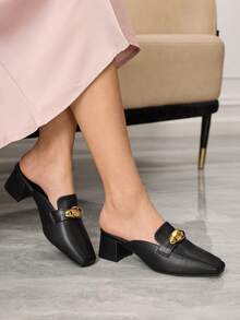 Sleekvia Giày bệt hở gót thấp màu đen cổ điển - Than chì đen - Xem 1