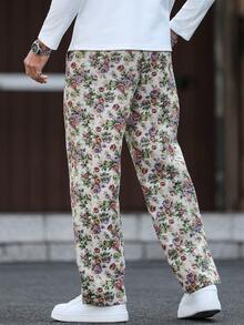 Manfinity Homme Quần dài nam dáng suông, họa tiết hoa jacquard, có dây rút ở eo và túi. - Nhiều màu - Xem 2