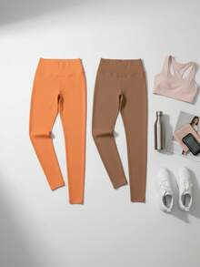 Paquete de dos Leggins deportivos - Naranja Cafe - Ver 2