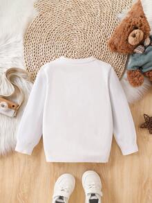 SHEIN Playful Pals Young Boy Fashionable Cute Crew Neck Long Sleeve Cartoon Bear Jacquard Regular Sweater, Suitable For Outings, Travel, Vacation, Home, Daycare, And Children's Play - White - View 2