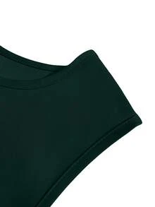 GlowEve CURVE Đầm không tay đơn giản, màu trơn, thanh lịch dành cho nữ cỡ lớn mùa hè, thích hợp cho công sở và đi làm. - Màu xanh lá cây đậm - Xem 3
