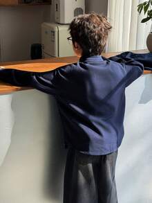 DAZY Tween Boy Casual Solid Color Front Button Long Sleeve Shirt, Autumn Spring - Navy Blue - View 4