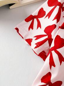 Tween Girls Pajama Set, Light Blue Butterfly Print Shirt And Shorts, Fashionable And Elegant 2 Pieces Sleepwear - Red - View 4