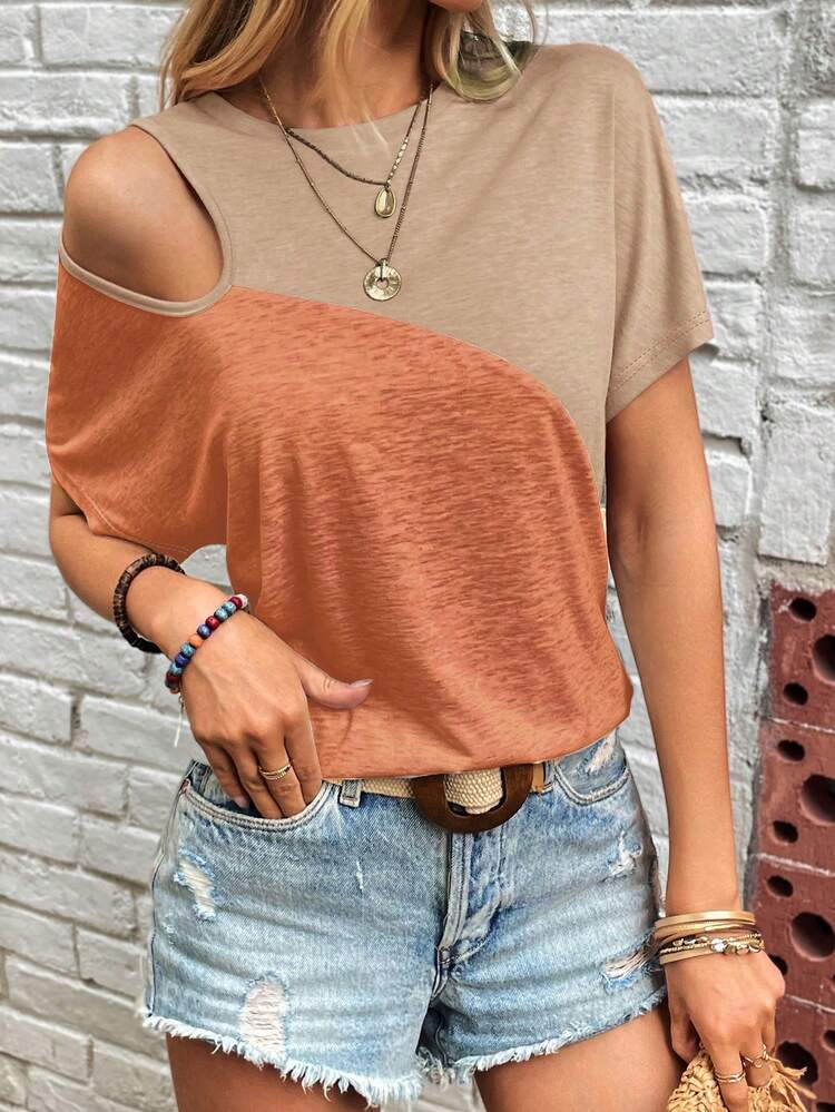 Two Tone Cut Out Dolman Sleeve Tee