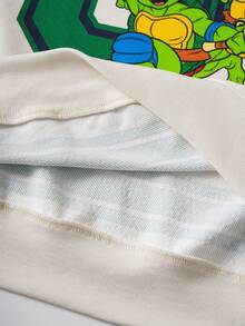 TEENAGE MUTANT NINJA TURTLES | SHEIN Men's Casual Everyday Commute Fashion Street Sporty Collegiate Style Cartoon Turtle & Number Print Contrast Color V-Neck Loose Sweatshirt, Spring/Autumn - Apricot - View 8