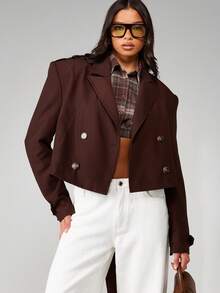 MISSGUIDED Double Breasted Belted Trench Coat With Wide Lapels And Classic Button Closure For Fall Winter Layering - Coffee Brown - View 5