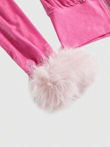 ROMWE J-Fashion 2件套Y2K风格天鹅绒水钻装饰卫衣套装，女士秋冬款 - 粉色 - 查看 4