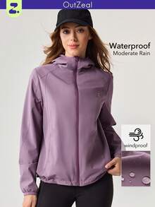 OutZeal Jaket Outdoor Wanita untuk Olahraga Kasual, Tahan Air, Tahan Angin, Saku Resleting, Berkerudung, Atasan Outdoor Musim Semi - Purple - View 1