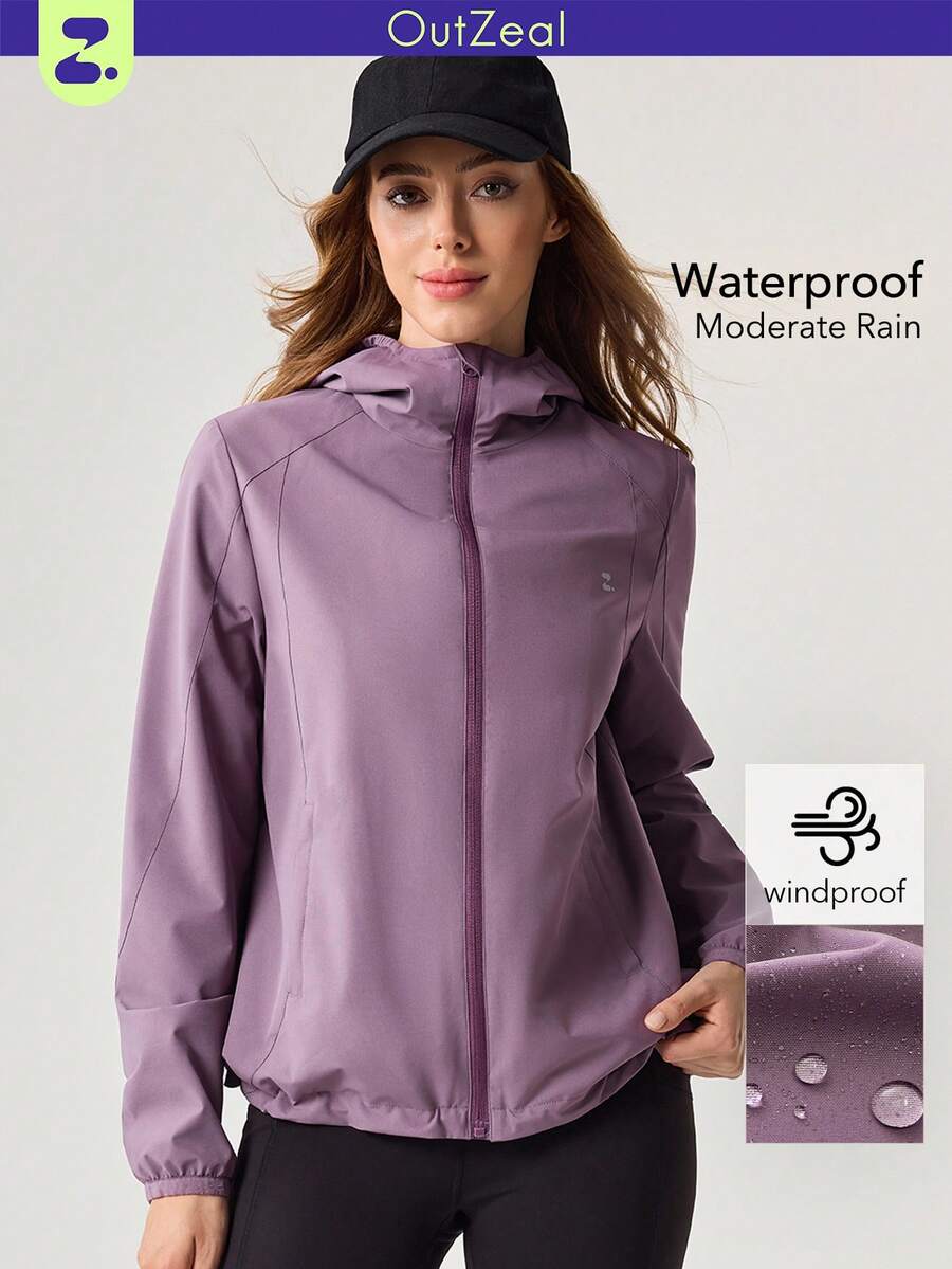 OutZeal Jaket Outdoor Wanita untuk Olahraga Kasual, Tahan Air, Tahan Angin, Saku Resleting, Berkerudung, Atasan Outdoor Musim Semi - Purple - View 1