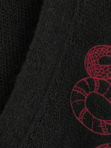 ROMWE Gothic Snake & Moon Embroidery V-Neck Loose Cardigan - Black - View 5