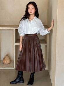 DAZY Tween Girls Pleated Skirt, Fall - Coffee Brown - View 3