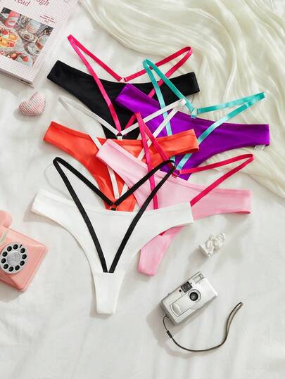 Eraneu 5pcs Women's Comfortable, Elegant And Sexy Thong Panties