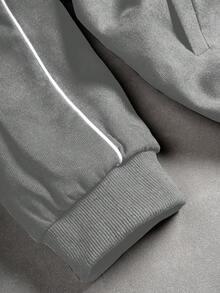 Manfinity Homme Ensemble veste zippée imprimée de lettres et pantalon à taille élastique pour hommes, automne - Gris pâle - Voir 4