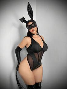 Whyspr 女士休闲时尚弹力可调节腰带，百搭舒适，适合约会、度假等场合。法式风格，年轻优雅性感涂层皮革网眼连体衣 - 黑色 - 查看 1