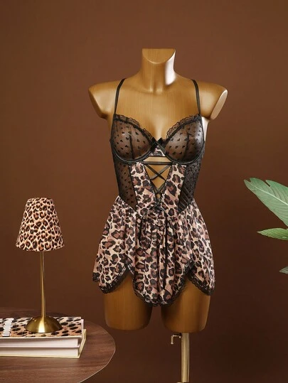 Cheetah Print Spaghetti Strap Backless Sexy Dress