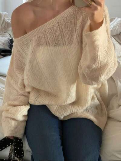 Women's Casual Solid Color Crew Neck Sweater, Autumn