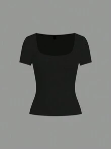 SHEIN EZwear 3件装女士方领针织T恤，多色可选，春夏款 - 彩色 - 查看 8