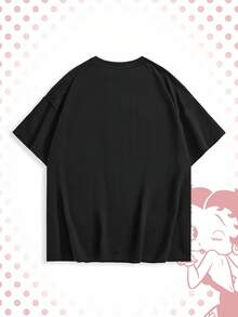 Betty Boop | ROMWE Áo thun dáng rộng cỡ lớn in hình người theo phong cách cổ điển - Đỏ - Xem 2