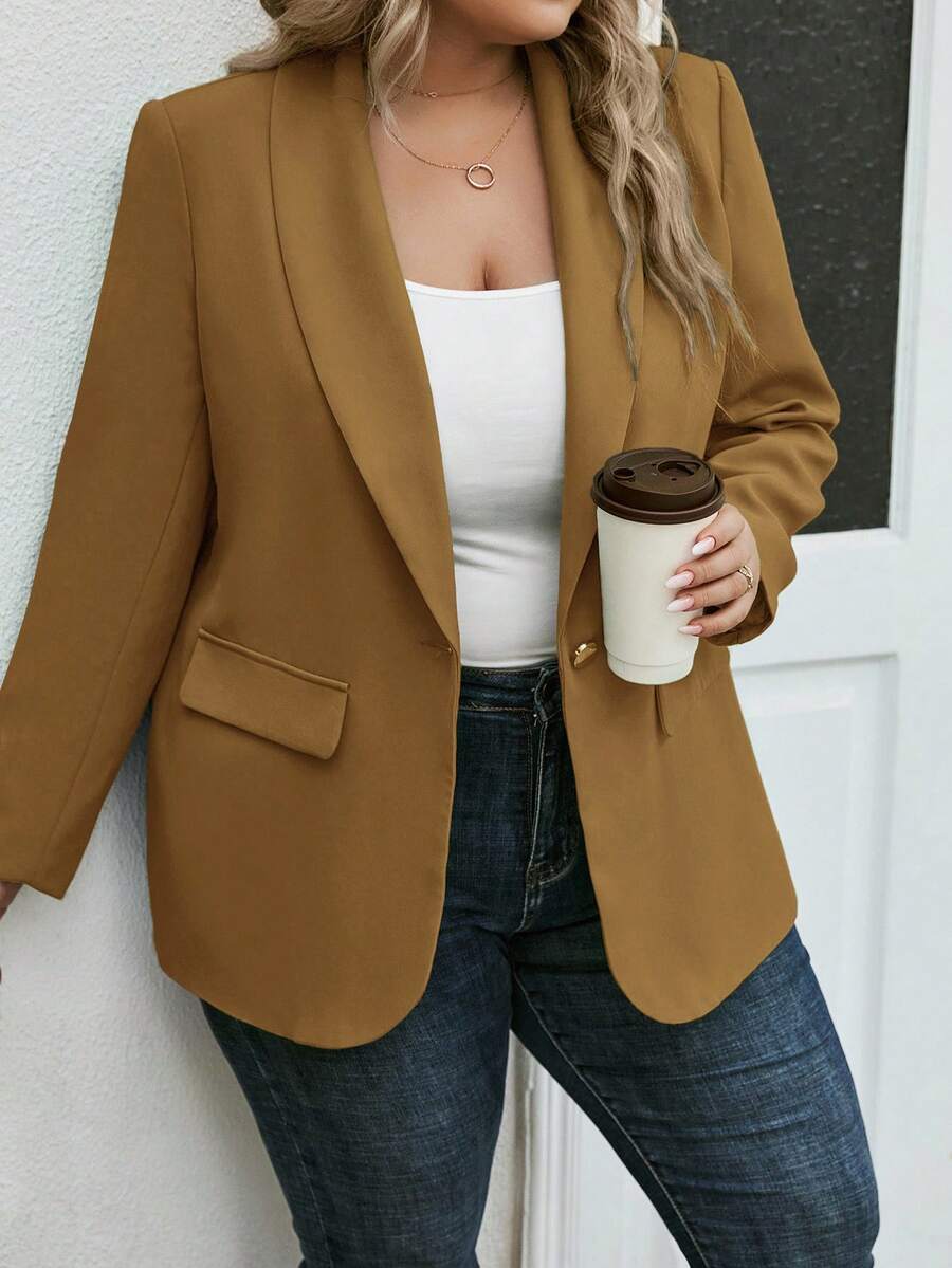 SHEIN LUNE Chaqueta de traje con cuello de chal de talla grande para otoño/invierno - Marrón - Ver 1