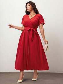 Enliva Vestido rojo holgado con estampado floral vintage casual, apropiado para otoño/invierno - Rojo - Ver 8
