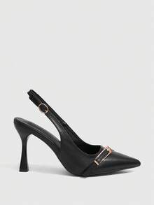 CUCCOO SZL Bombas de mujer de punta puntiaguda sin respaldo de unicolor minimalista casual - Negro - Ver 3