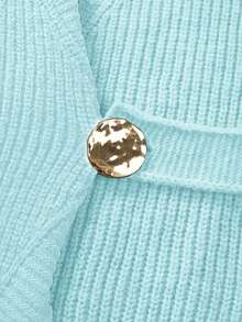 SHEIN LUNE New Elegant High-End Design Contrast Color Patchwork Knitted Women Cardigan, Autumn/Winter - Baby Blue - View 5