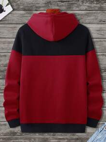 Manfinity Homme Men's Contrast Color Patchwork Long Sleeve Loose Hoodie With Pockets And Drawstring - Multicolor - View 2
