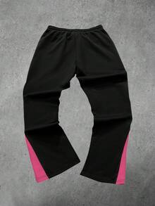 Manfinity EMRG 男士字母十字印花抽绳腰撞色裤 - 黑色 - 查看 2