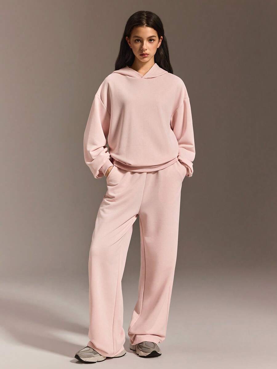 SHEIN 2pcs/Set Teen Girls Casual Sweatshirt Set , Oversized Sweatshirt And Relaxed Fit Sweatpants Set, Back To School, Cozy Fall, Christmas, Cute Casual Everyday Capsule Wardrobe Warm For School, Commute, Outing, Suitable To Pair With Jacket, Vest, Coat, Autumn/Winter