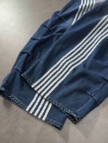 ROMWE MEN Street Life Quần jeans nam ống rộng kẻ sọc có túi, dáng rộng thoải mái, đa năng. - Màu xanh lam - Xem 7