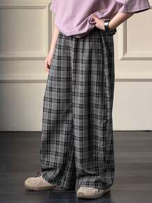 Dazy Kids Tween Boys Casual Plaid Print Loose Pants - Grey - View 3