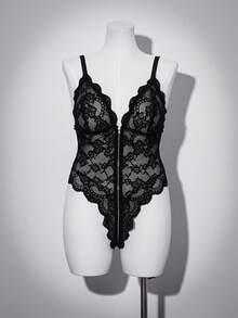 AltCore Mono de talla grande con encaje, sexy y con estilo punk con cremallera - Negro - Ver 6