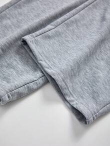 SHEIN ChillGRL 2pcs/Set Tween Girls Romweezy Grey Autumn Casual School Back-To-School Splice Contrast Color 2 In 1 Collared V-Neck Cropped Sweatshirt&Wide Leg Pants - Grey - View 7