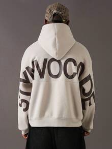 STYNVO Plus Size Men's Letter Print Casual Versatile Long Sleeve Hoodie Hoodies For Men Oversize Hoodie Baggy Hoodie Streetwear Hoodie Graphic Street Hoodie Mens Graphic Hoodie Mens - Apricot - View 5