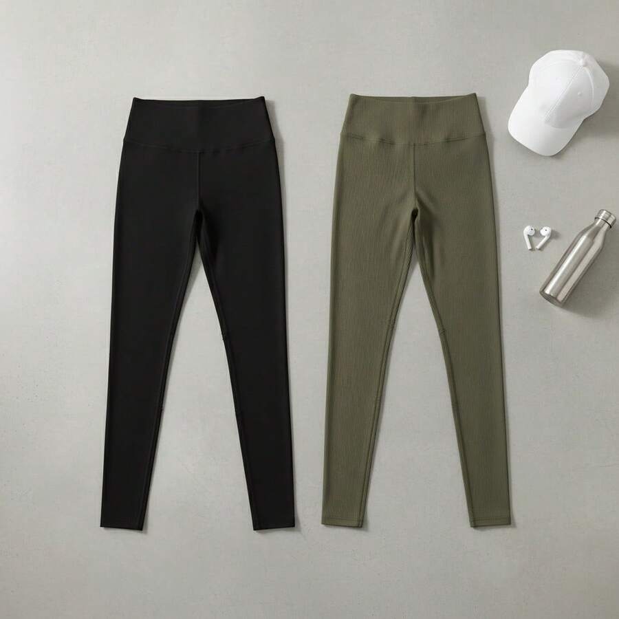 Women Leggings - Negro Verde - 查看 1
