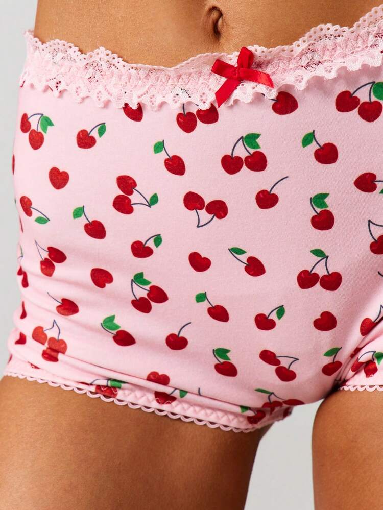 MISSGUIDED Kirschprint Shorts mit Spitzendetails und bequemem Vollschutz für die Damen Wäsche Kollektion