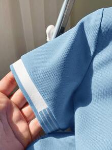 SHEIN 男童休闲翻领短袖Polo衫 - 淺藍色 - 查看 5