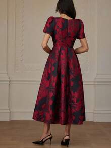 Revavyn Robe à manches courtes jacquard à taille cintrée, design mode et décontracté pour le travail et les déplacements - Multicolore - Voir 2