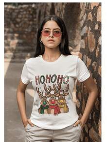 BLUSA PARA DAMA, MUJER DE ALGODON CON DISEÑO NAVIDEÑO HOHOHO - Blanco - Ver 7