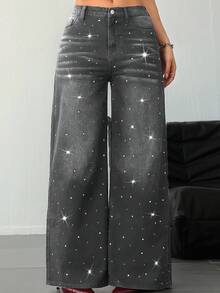 Jeans de moda con decoración de strass para niñas preadolescentes - Gris Claro - Ver 4