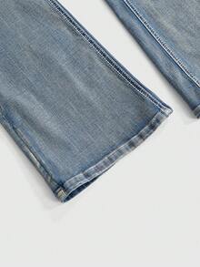 Betty Boop | ROMWE Spring/Summer Casual Graphic Y2K Retro Distressed Betty Embroidery Tight Super Low Waist Flare Leg Jeans For Women - Blue - View 3