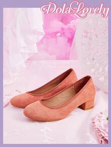 Dola Lovely Women's Black Fashion Classic Cute Bow College Style Lolita Style Mary Jane Low Heel Shoes - Pink - View 3